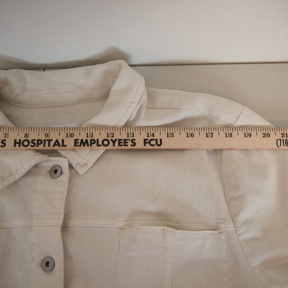 NWT J. Jill Cream Denim Belted Duster Trench Coat Size 3X Light Jacket in Barley - Picture 12 of 16